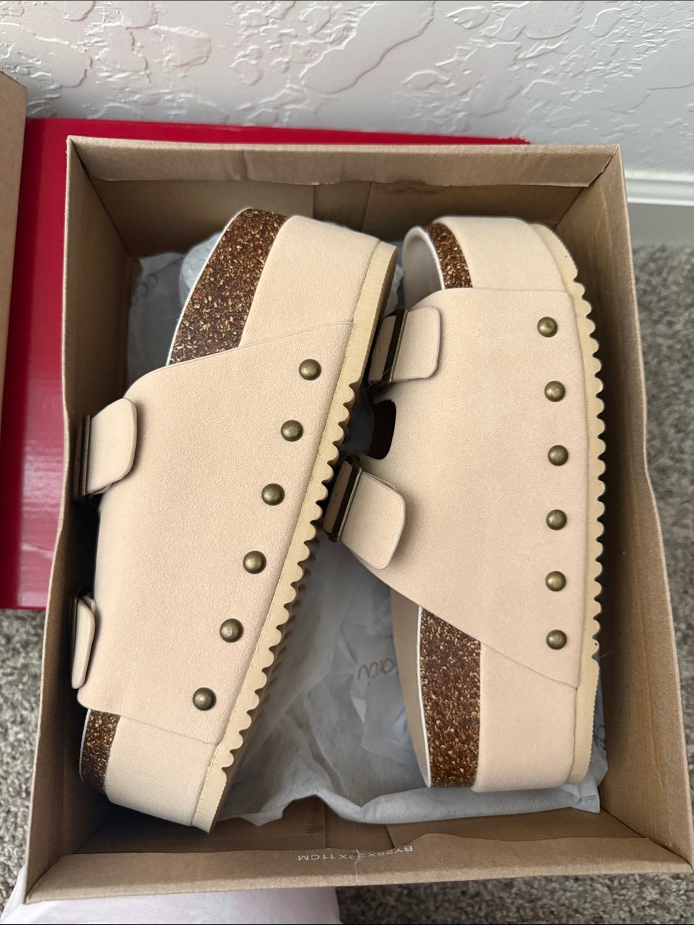 Women’s Beige Platform Slide Sandals with Stud Detail